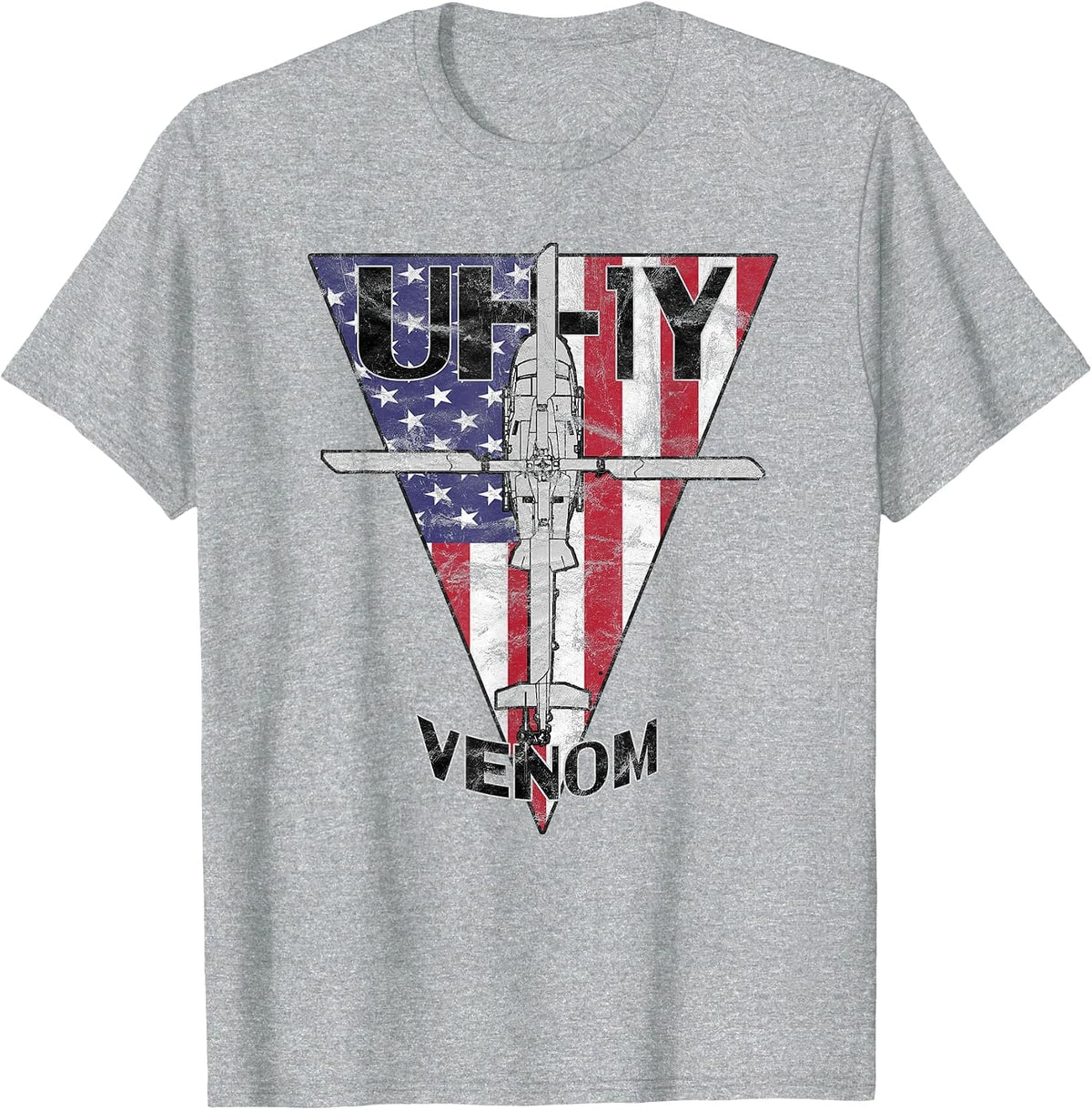 UH-1Y Venom Military Helicopter Patriotic Vintage T-Shirt - Heather Grey