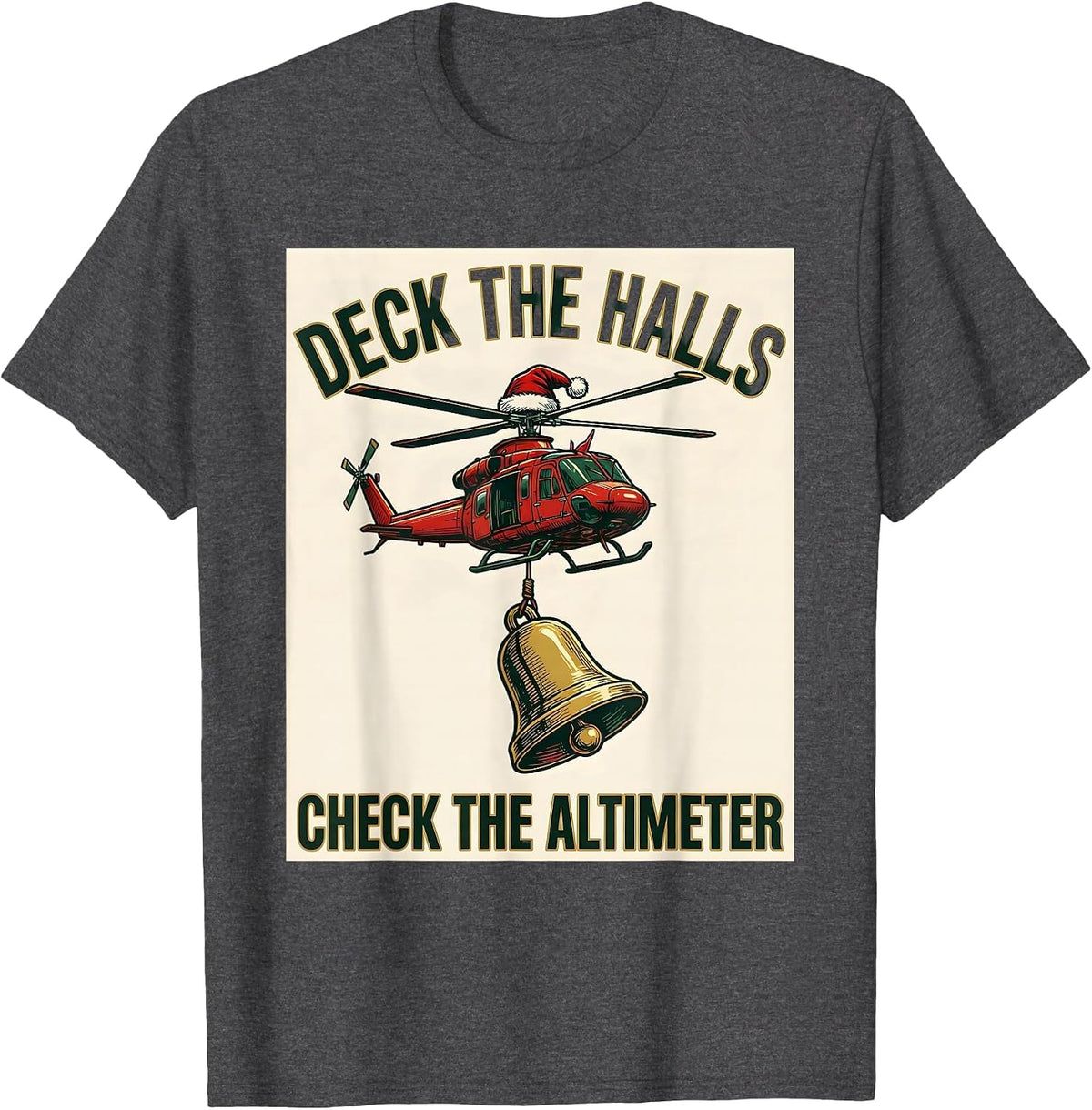 Men's Deck The Halls Check The Altimeter Funny Pilot Aviator T-Shirt - Dark Heather Grey