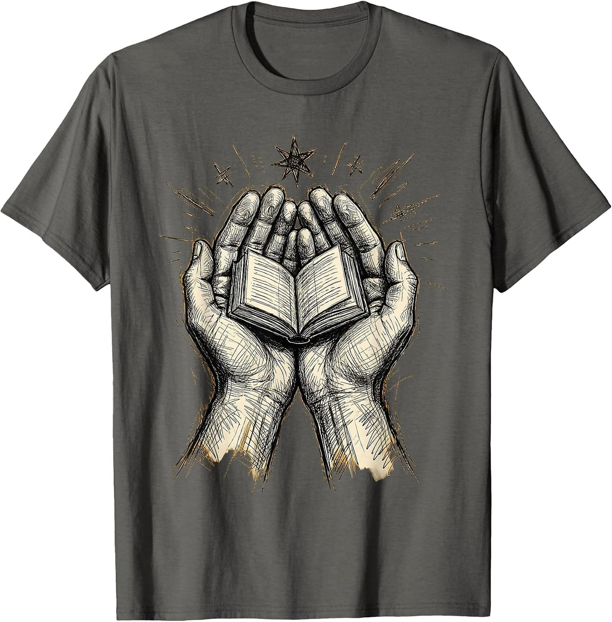 Reading Teacher Glowing Book Illustration Gift T-Shirt - Asphalt Grey