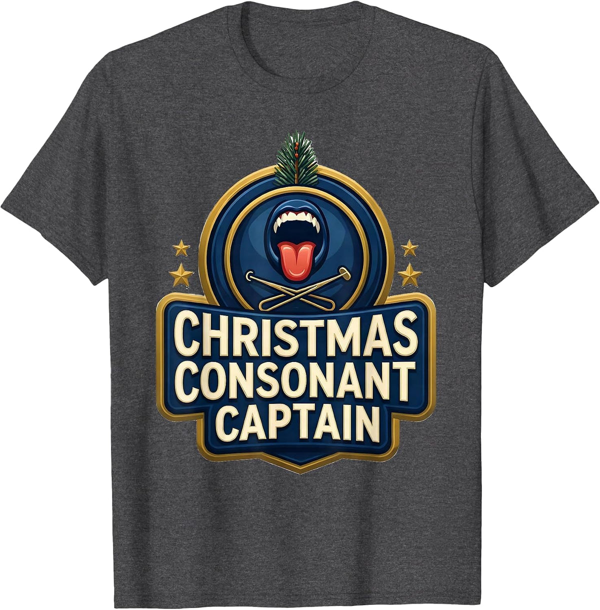 Christmas Consonant Captain Retro Groovy Speech Therapist T-Shirt - Dark Heather Grey