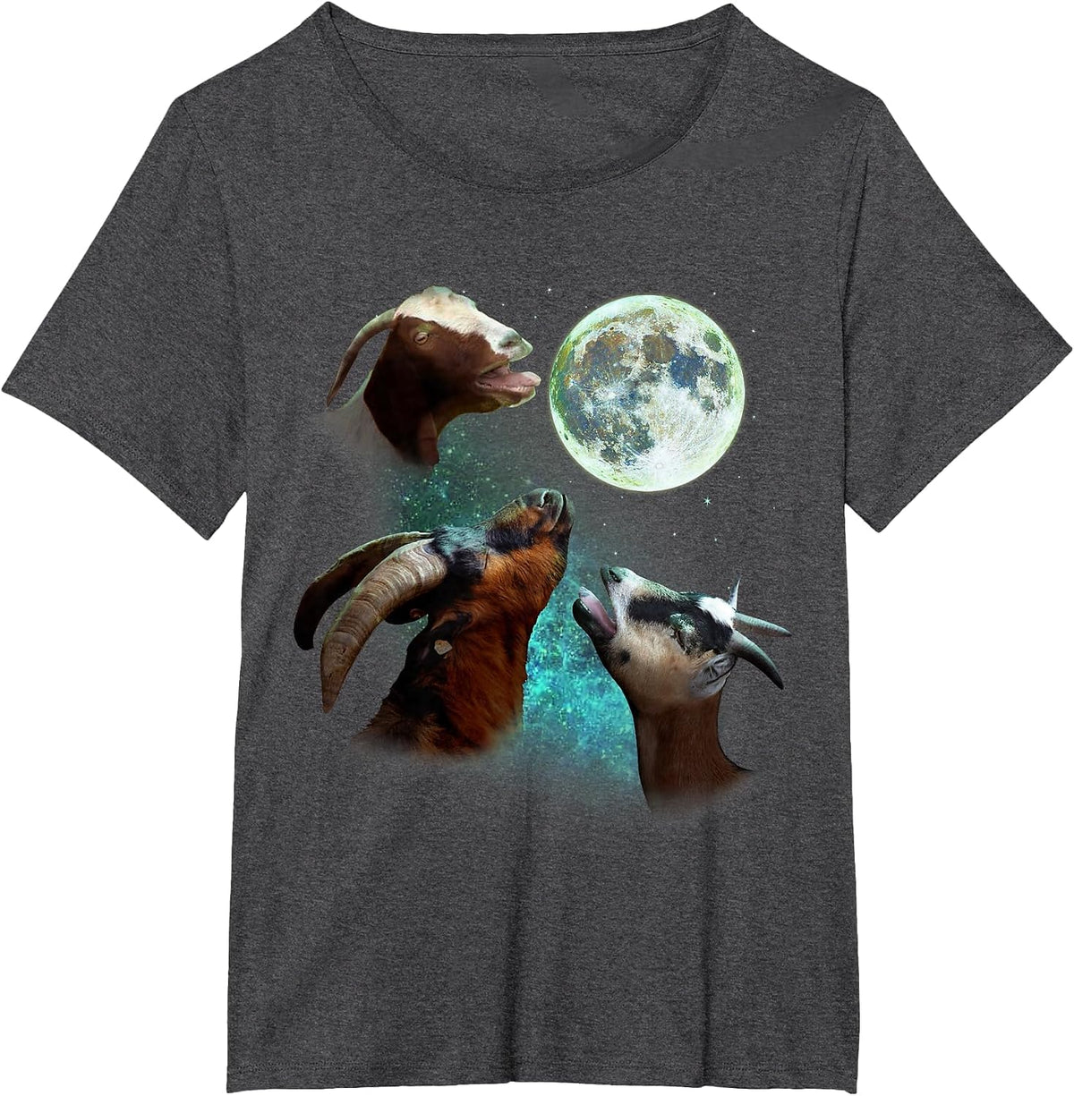 Three Goats Howl At Moon 3 Wolfs Wolves Funny Parody T-Shirt - Dark Heather Grey