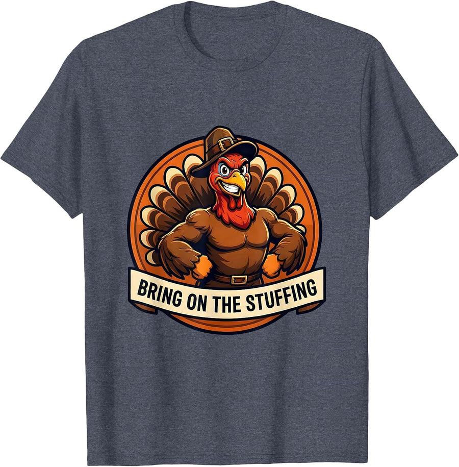 Bring On The Stuffing Thanksgiving Design T-Shirt - Heather Blue