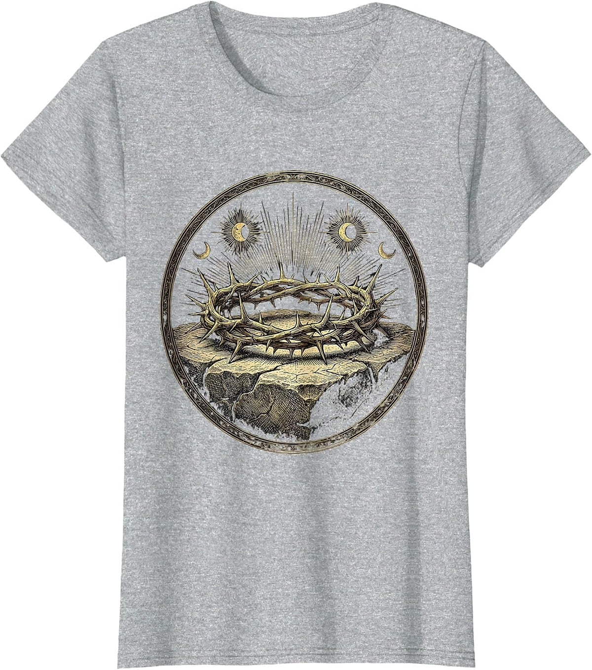 Crown of Thorns on Stone Christian Faith Design T-Shirt - Heather Grey