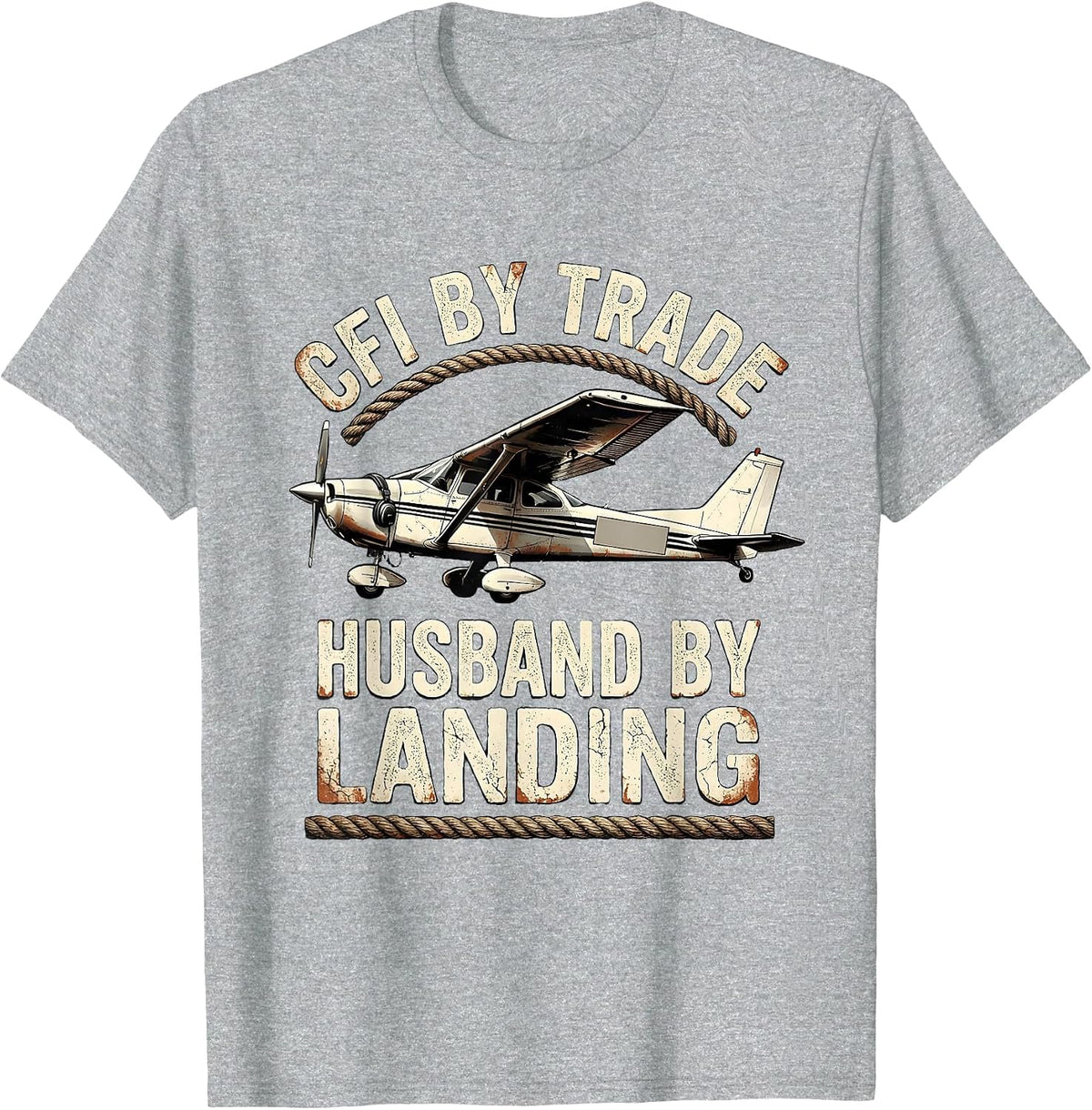 Men's CFI By Trade, Husband By Landing Distressed Aviation Pilot T-Shirt - Heather Grey