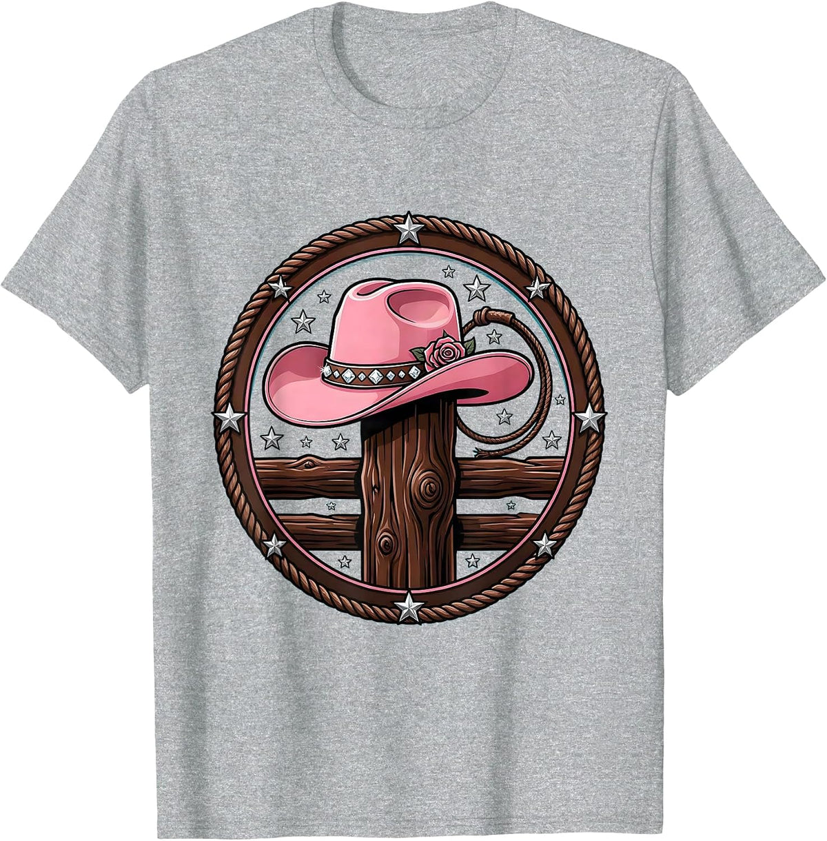 Men's Cowgirl Hat on Fence Post 90s Country Graphic T-Shirt - Heather Grey