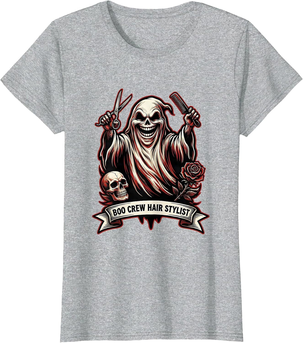 Boo Crew Hair Stylist Halloween Design T-Shirt - Heather Grey