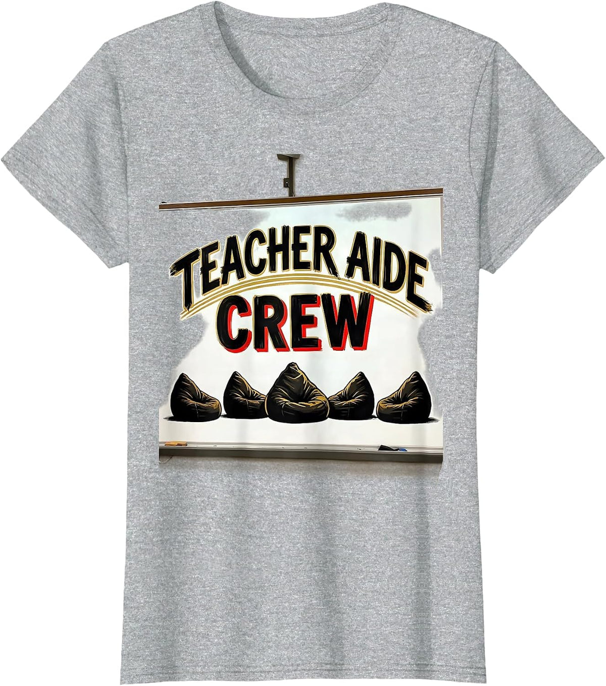 Women's Teacher Aide Crew Sign Painter Showcard Back To School T-Shirt - Heather Grey