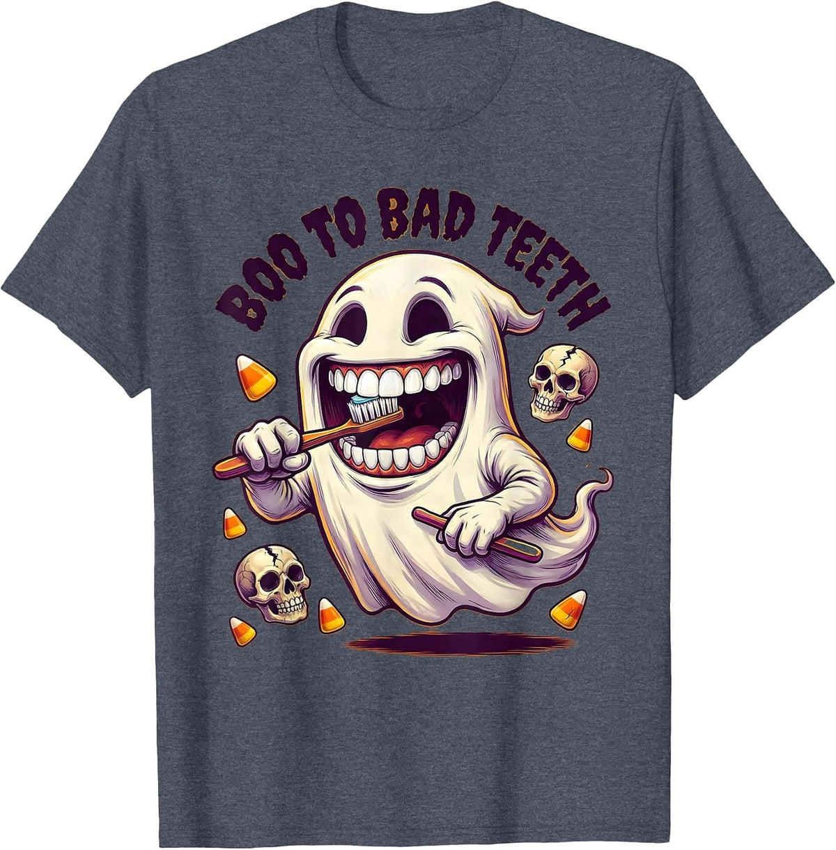 Boo To Bad Teeth Halloween Dental Design T-Shirt - Heather Blue
