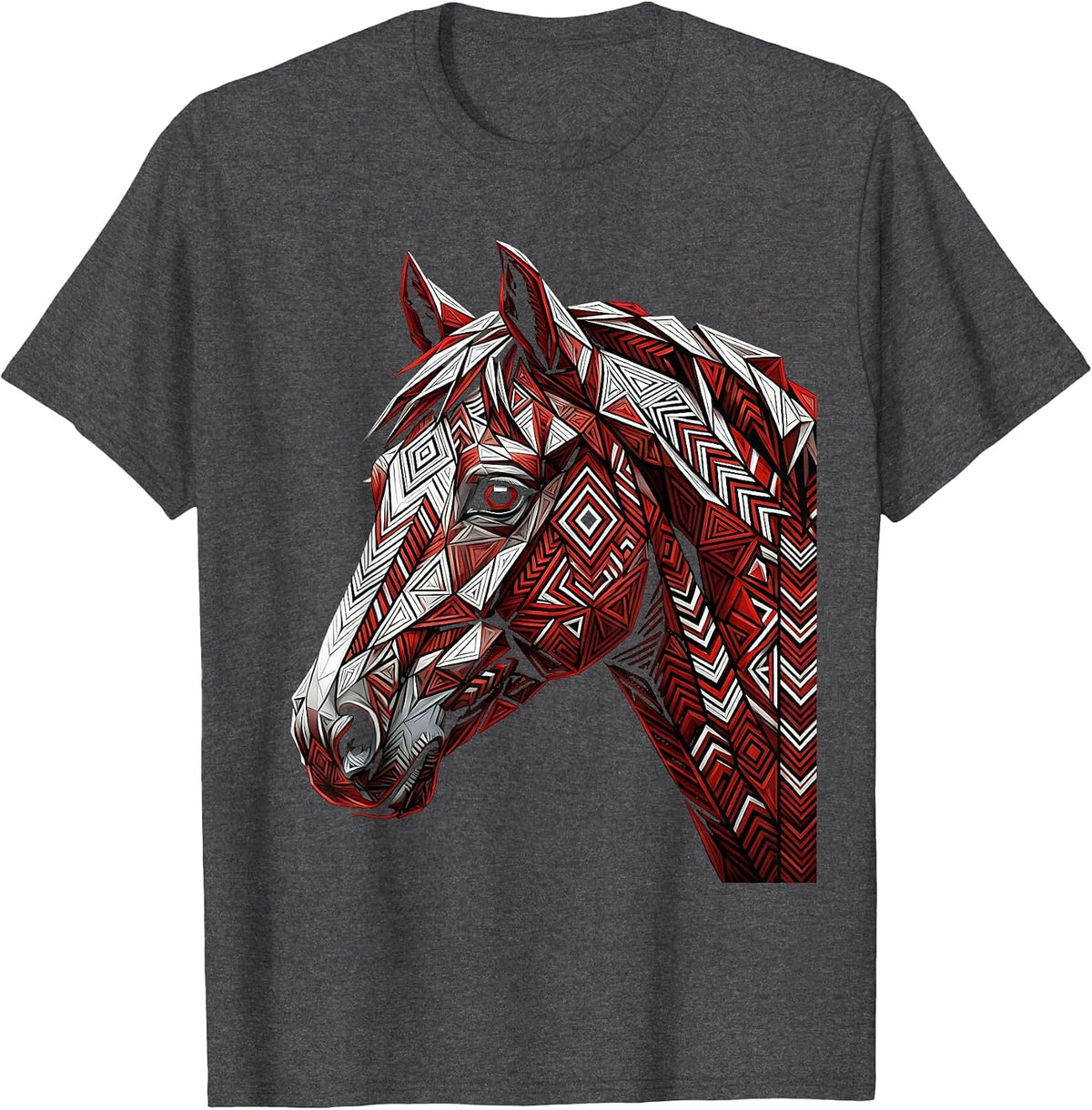 Men's Tribal Horse Head Profile Graphic Design T-Shirt - Dark Heather Grey