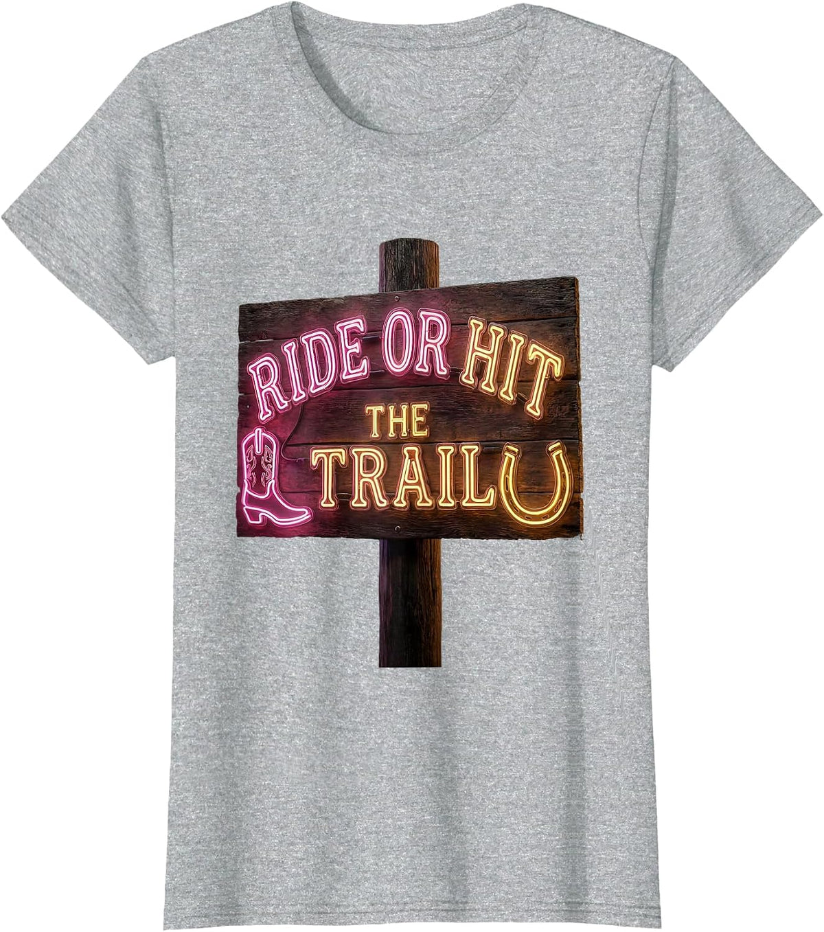 Ride or Hit the Trail Western Cowboy Design T-Shirt - Heather Grey