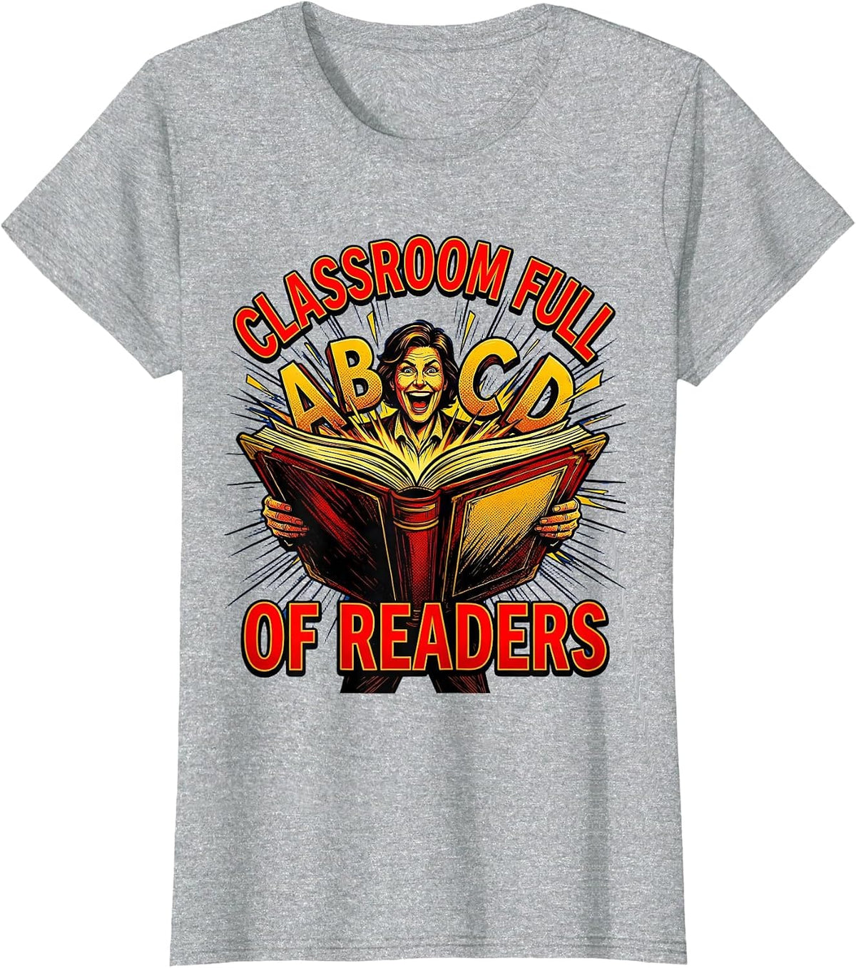 Classroom Full of Readers ABCD Teacher Design T-Shirt - Heather Grey
