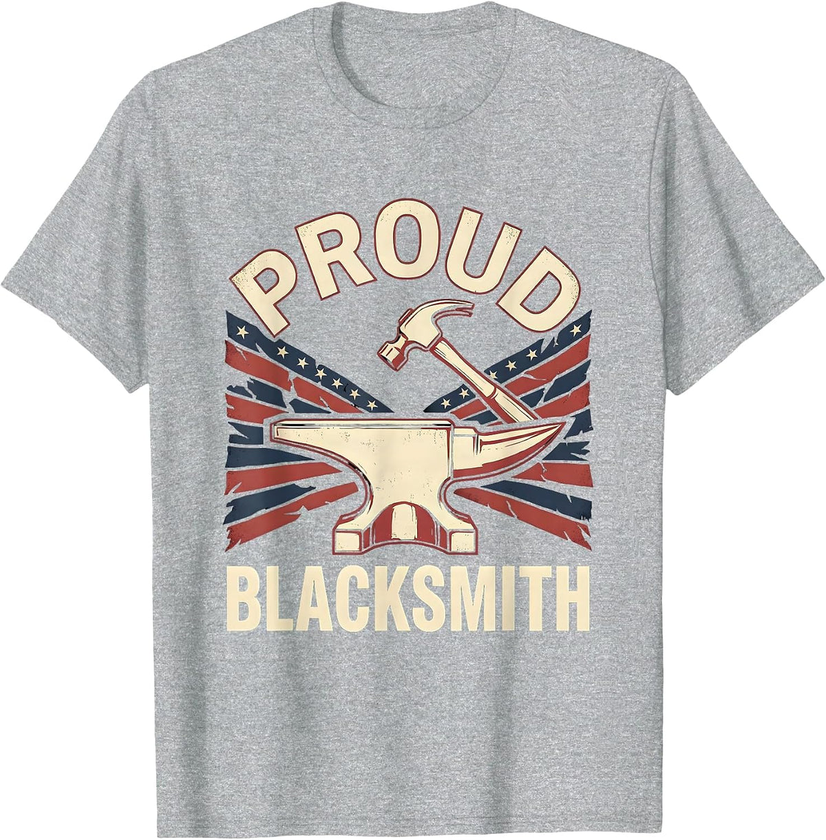 Men's Proud Blacksmith Patriotic Anvil Hammer American Flag T-Shirt - Heather Grey