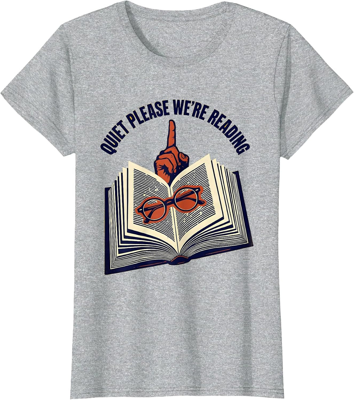Quiet Please We're Reading Teacher Design T-Shirt - Heather Grey