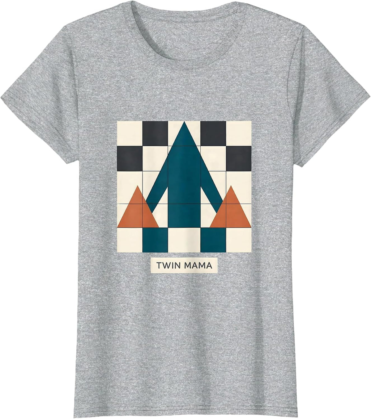 Twin Mama Quilt Block Patchwork Twin Mom Humor T-Shirt - Heather Grey