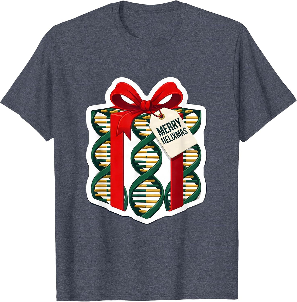 Merry Helixmas Funny DNA Helix Science Teacher Christmas T-Shirt - Heather Blue