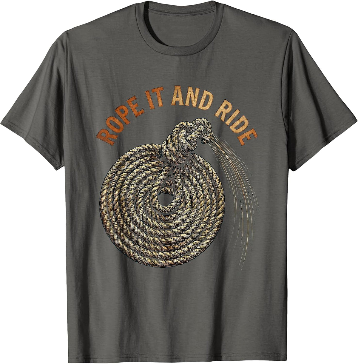 Rope It and Ride Western Cowboy Design T-Shirt - Asphalt Grey
