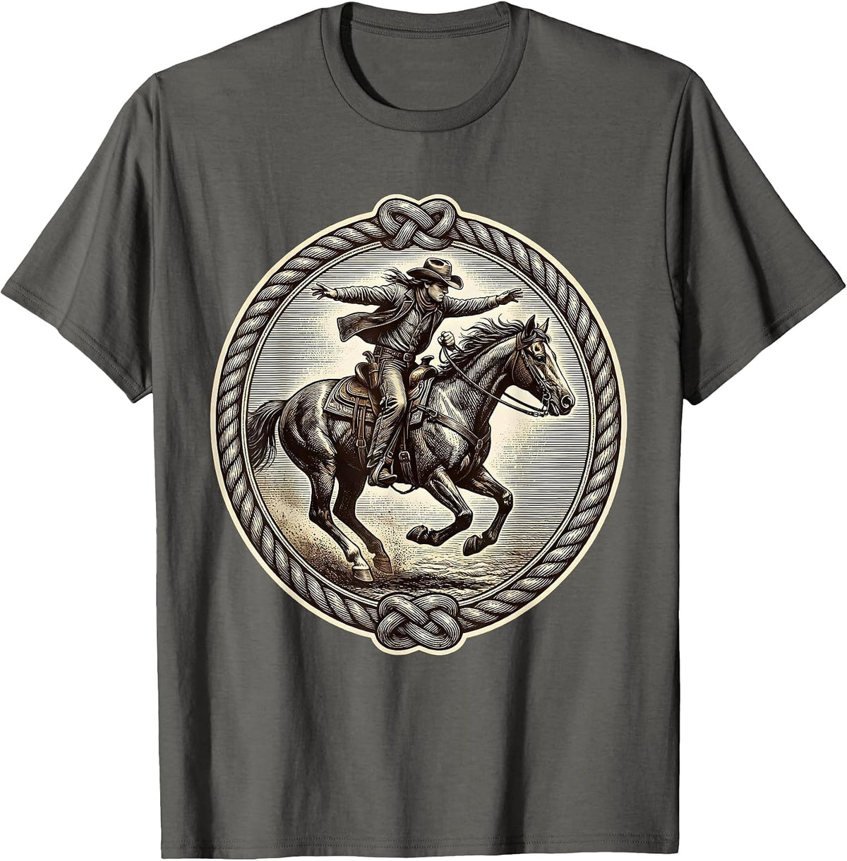 Rodeo Rider Saddle Horn Full Gallop Graphic T-Shirt - Asphalt Grey