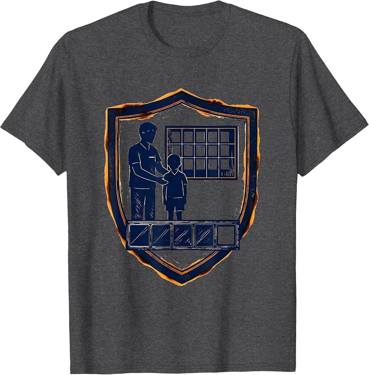 Support Aide Student Shield Linocut Appreciation Gift T-Shirt - Dark Heather Grey
