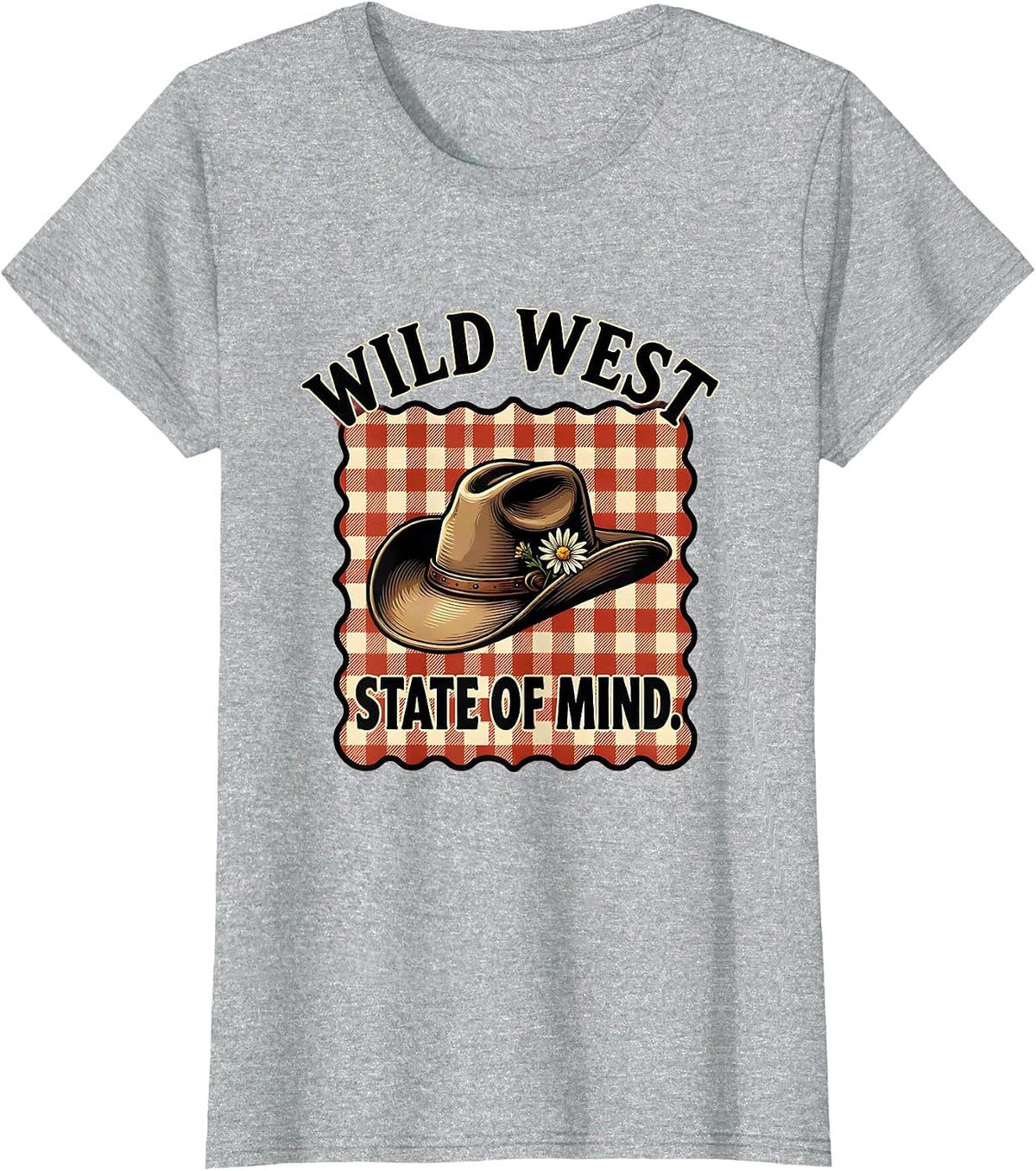 Women's Wild West State of Mind Cowgirl Design T-Shirt - Heather Grey