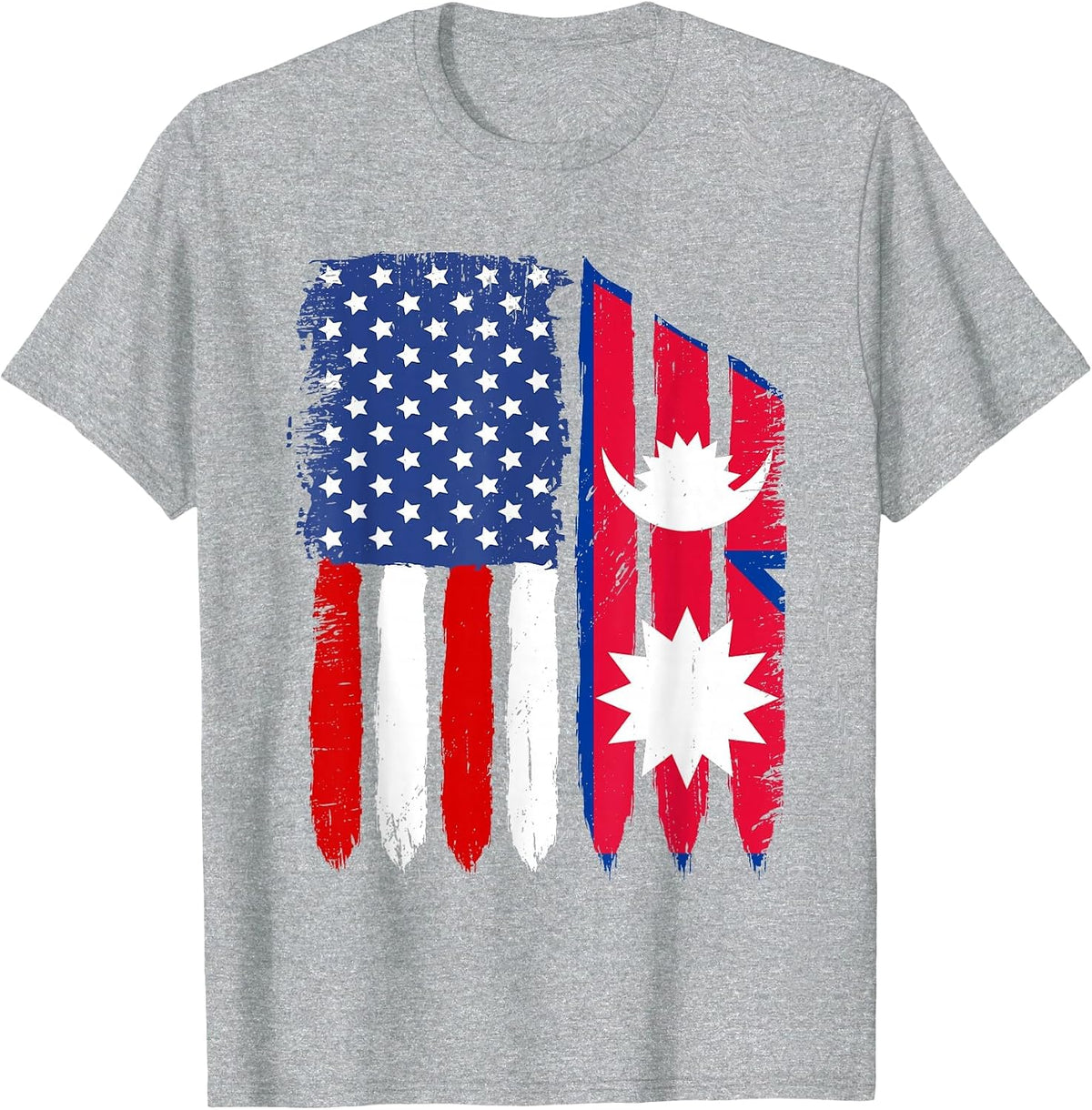 Distressed Retro USA American Nepal Flag Patriotic T-Shirt - Heather Grey