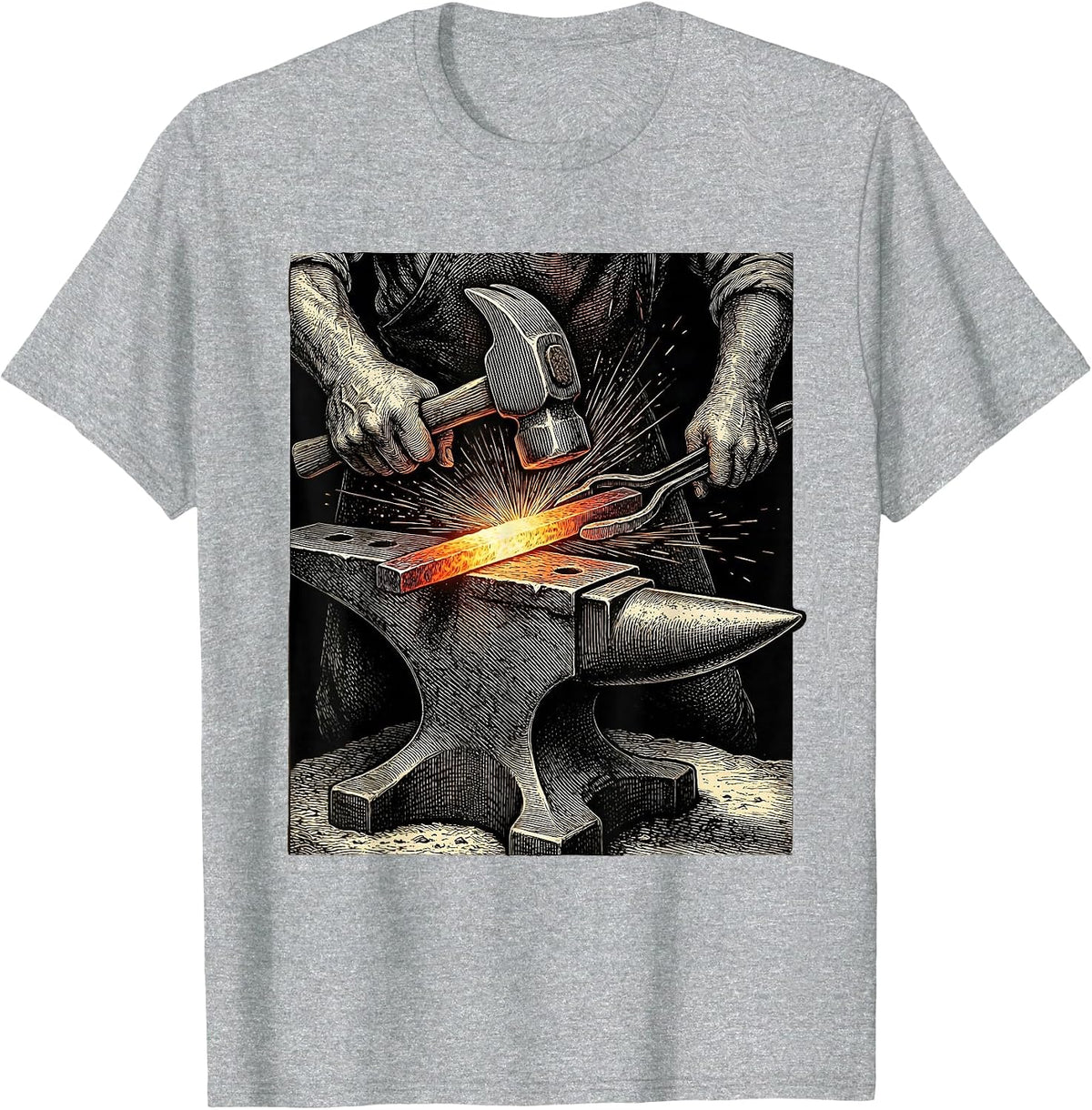 Men's Christian Blacksmith Forging Cross at Anvil T-Shirt - Heather Grey