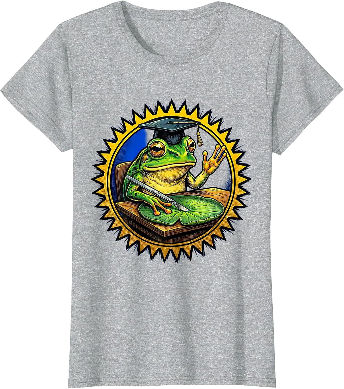 Frog Science Teacher Mortarboard Lily Pad Design T-Shirt - Heather Grey