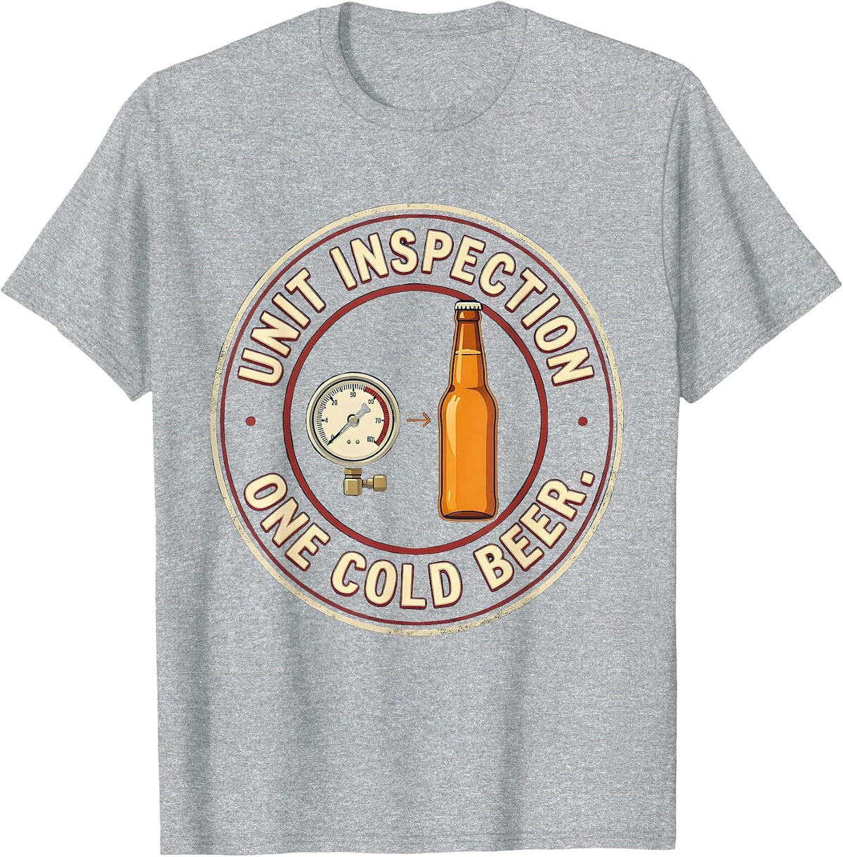 Men's Unit Inspection: One Cold Beer Funny HVAC Tech Humor T-Shirt - Heather Grey