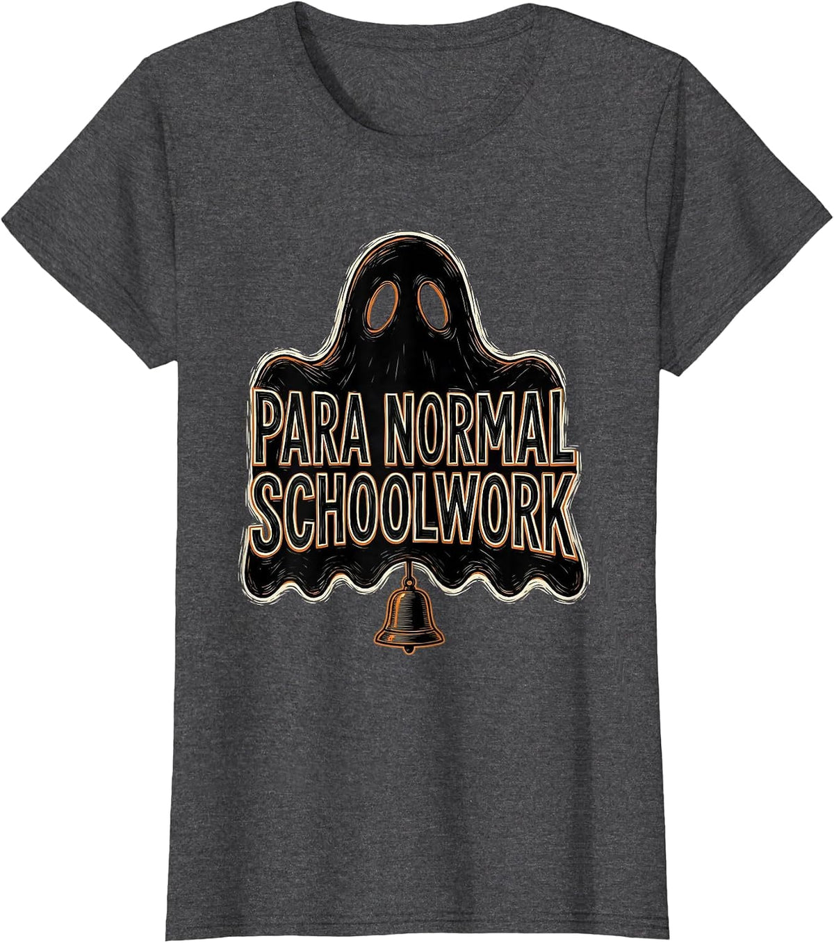 Women's Para Normal Schoolwork Linocut Ghost Paraeducator Halloween T-Shirt - Dark Heather Grey