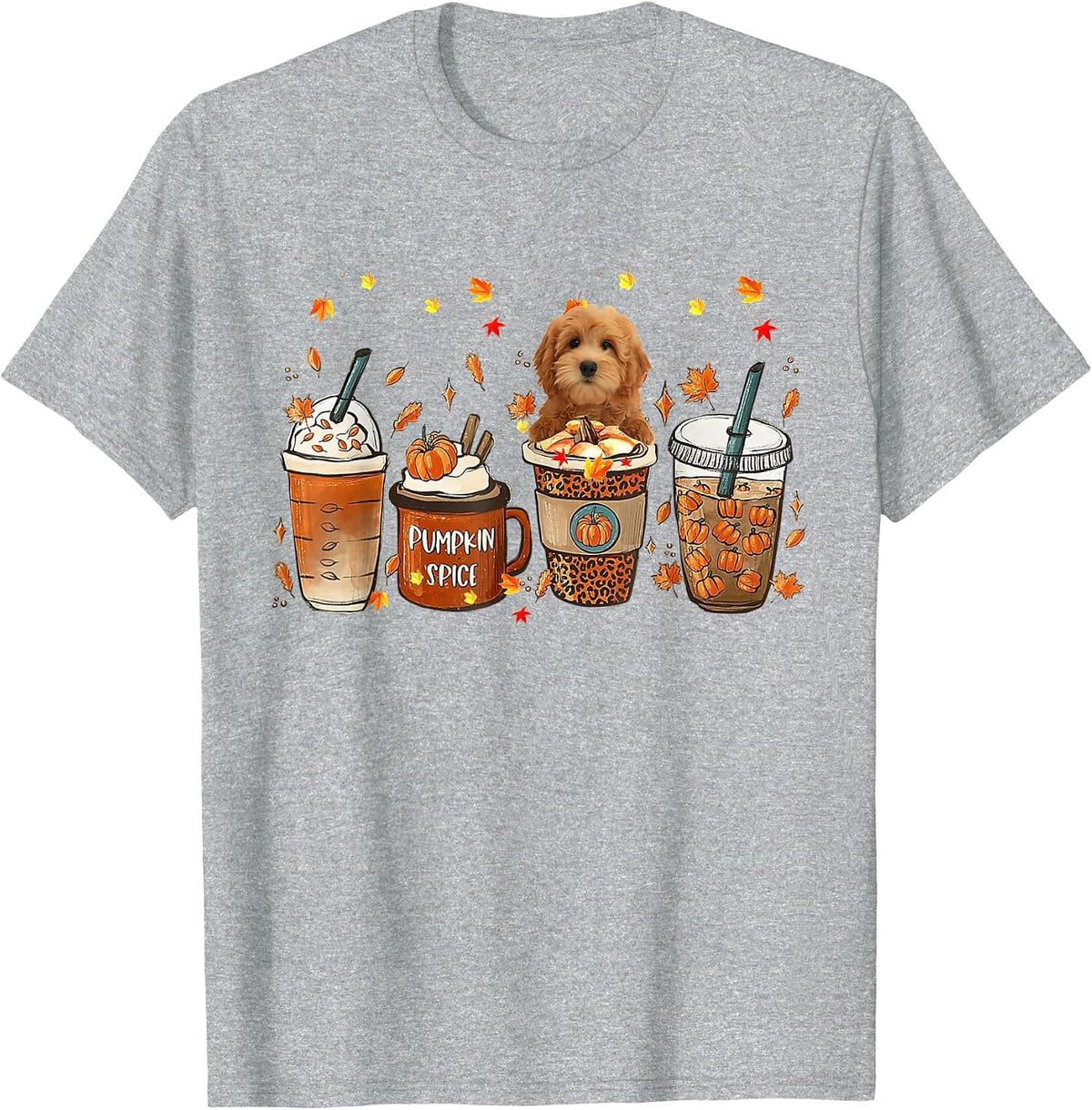 Goldendoodle Fall Coffee Pumpkin Spice Latte Iced Autumn T-Shirt - Heather Grey