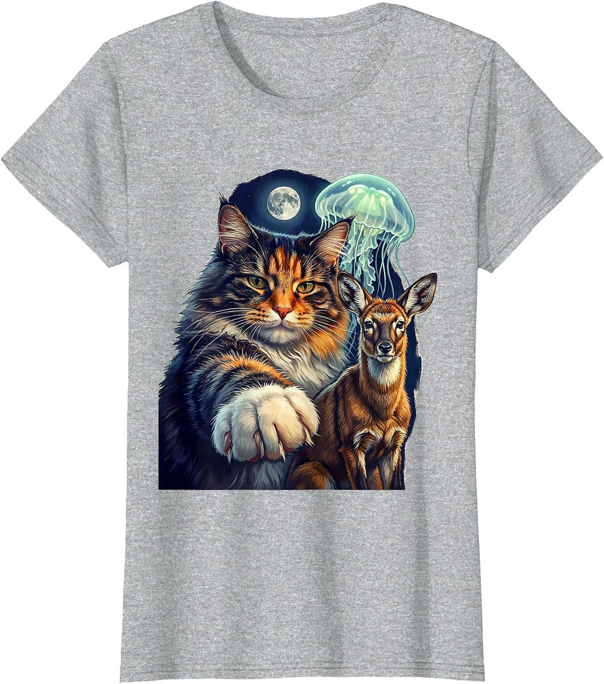 Norwegian Forest Cat Selfie Alien Jackalope Funny Cat Lover T-Shirt - Heather Grey