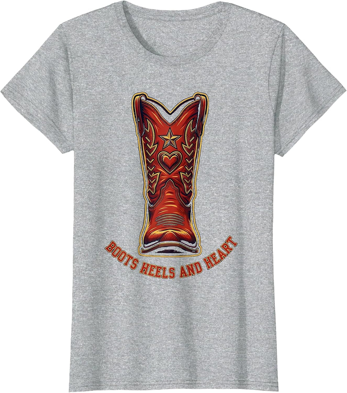 Women's Boots Heels and Heart Western Design T-Shirt - Heather Grey