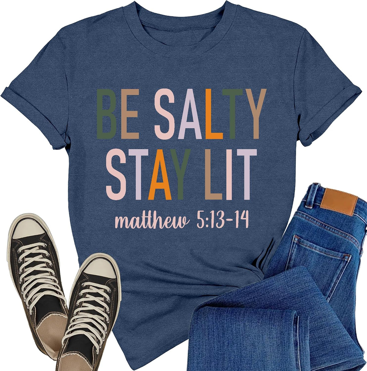 Christian Shirts for Women Faith Bible Verse T-Shirt Religious Top - Blue