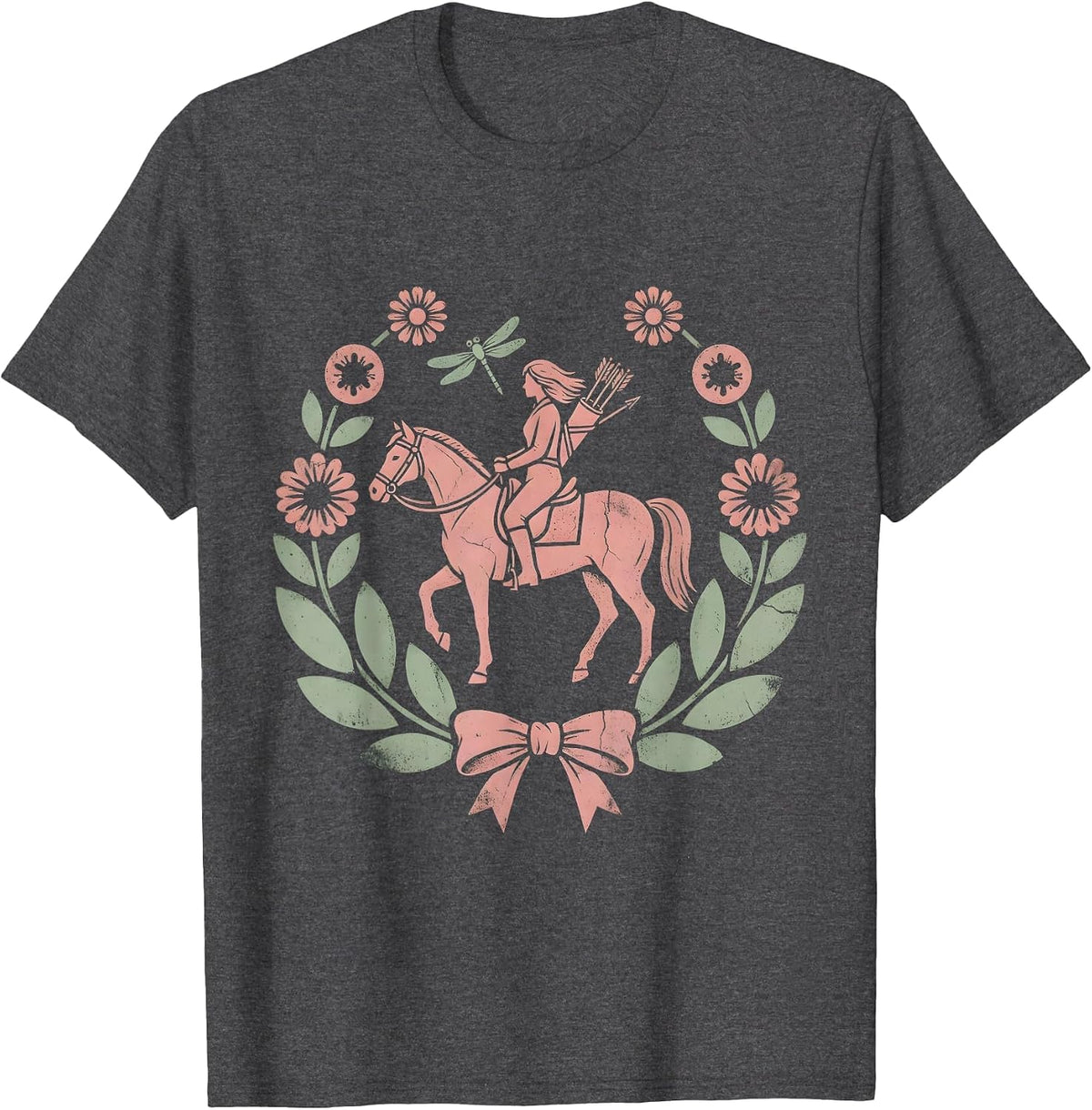 Horseback Archer Western Cowboy Riding Graphic T-Shirt - Dark Heather Grey