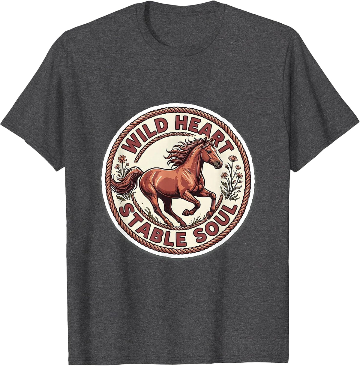 Wild Heart Stable Soul Horse Lover Design T-Shirt - Dark Heather Grey