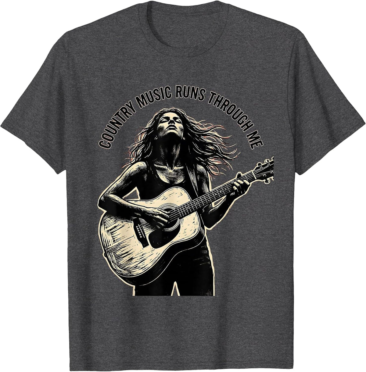 Men's Country Music Runs Through Me Graphic Design T-Shirt - Dark Heather Grey