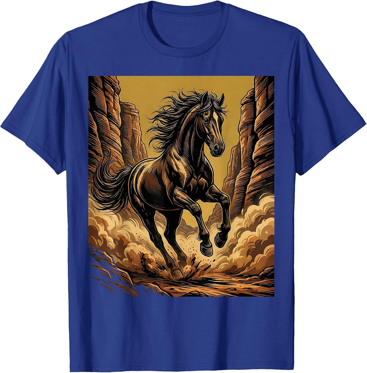 Lone Horse Running Through Canyon Dust T-Shirt - Royal Blue