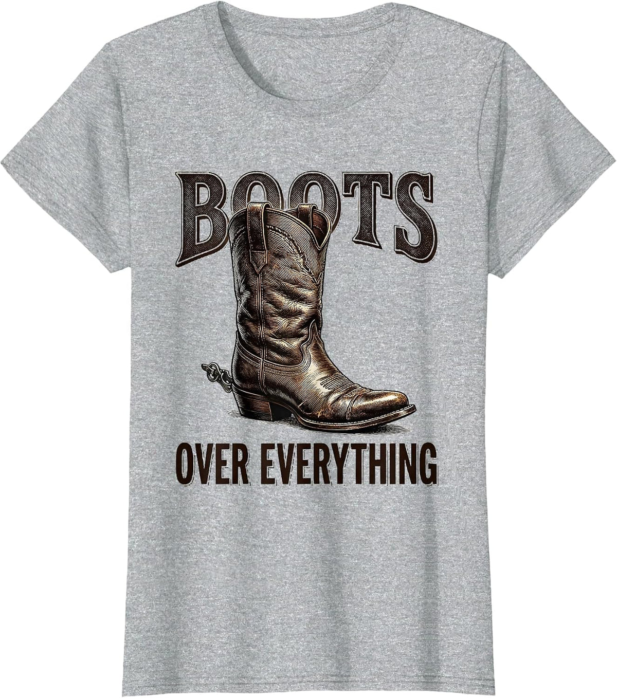 Boots Over Everything Bold Statement Design T-Shirt - Heather Grey