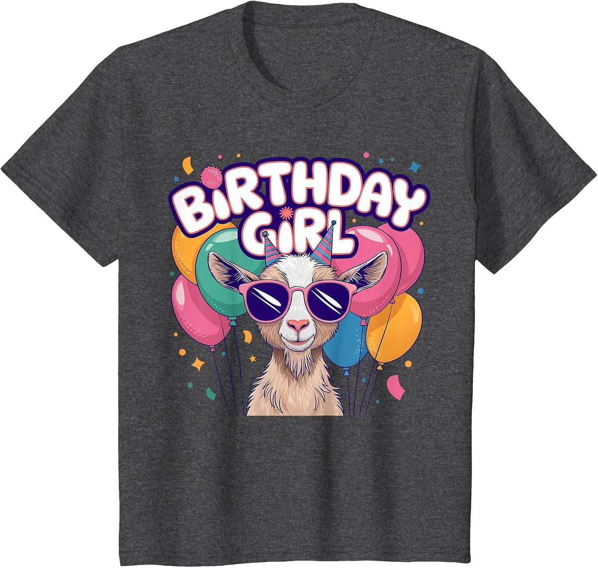 Birthday Girl Goat Kids T-Shirt - Dark Heather Grey