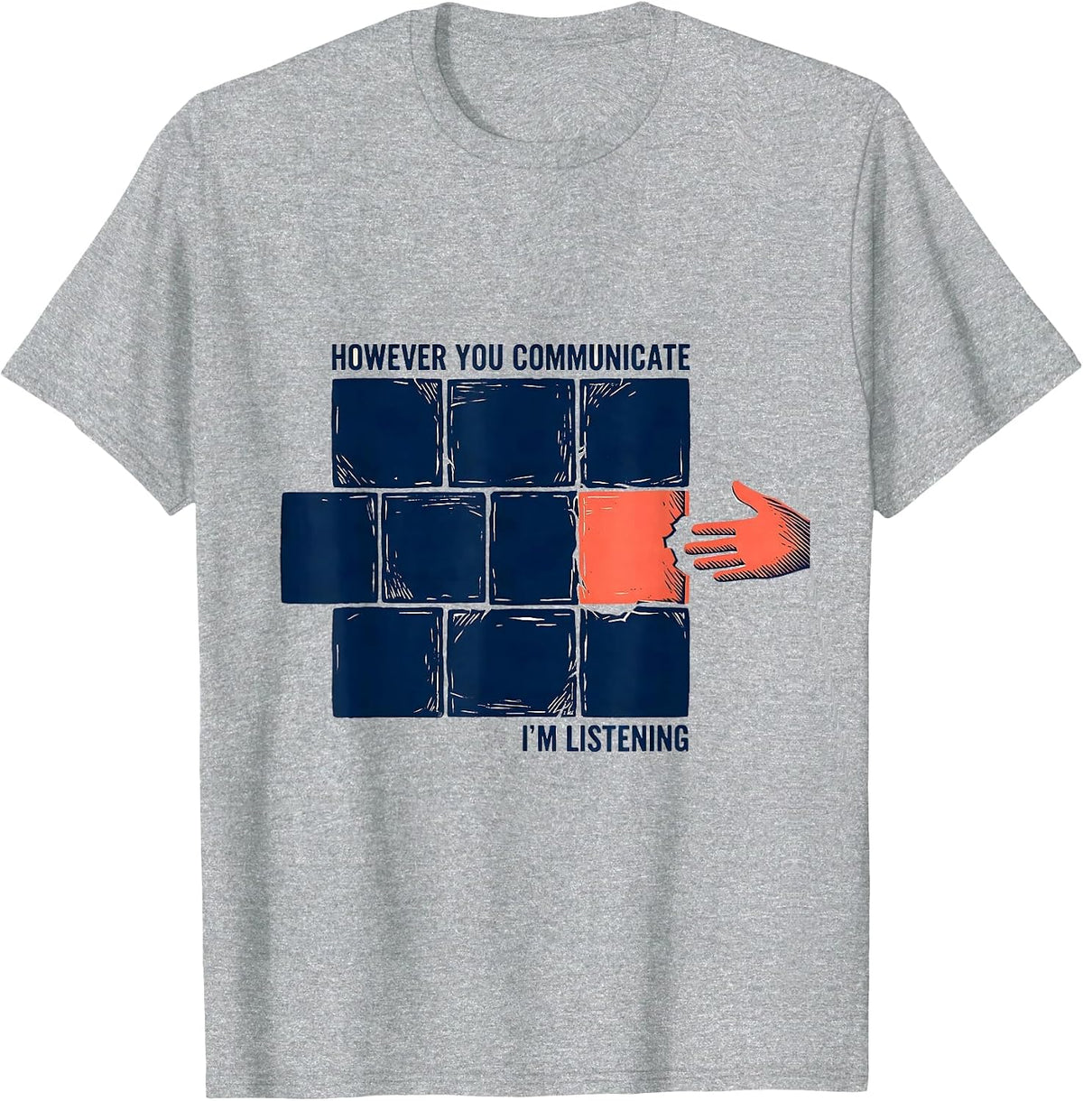 Men's However You Communicate, I'm Listening Linocut AAC SLP T-Shirt - Heather Grey