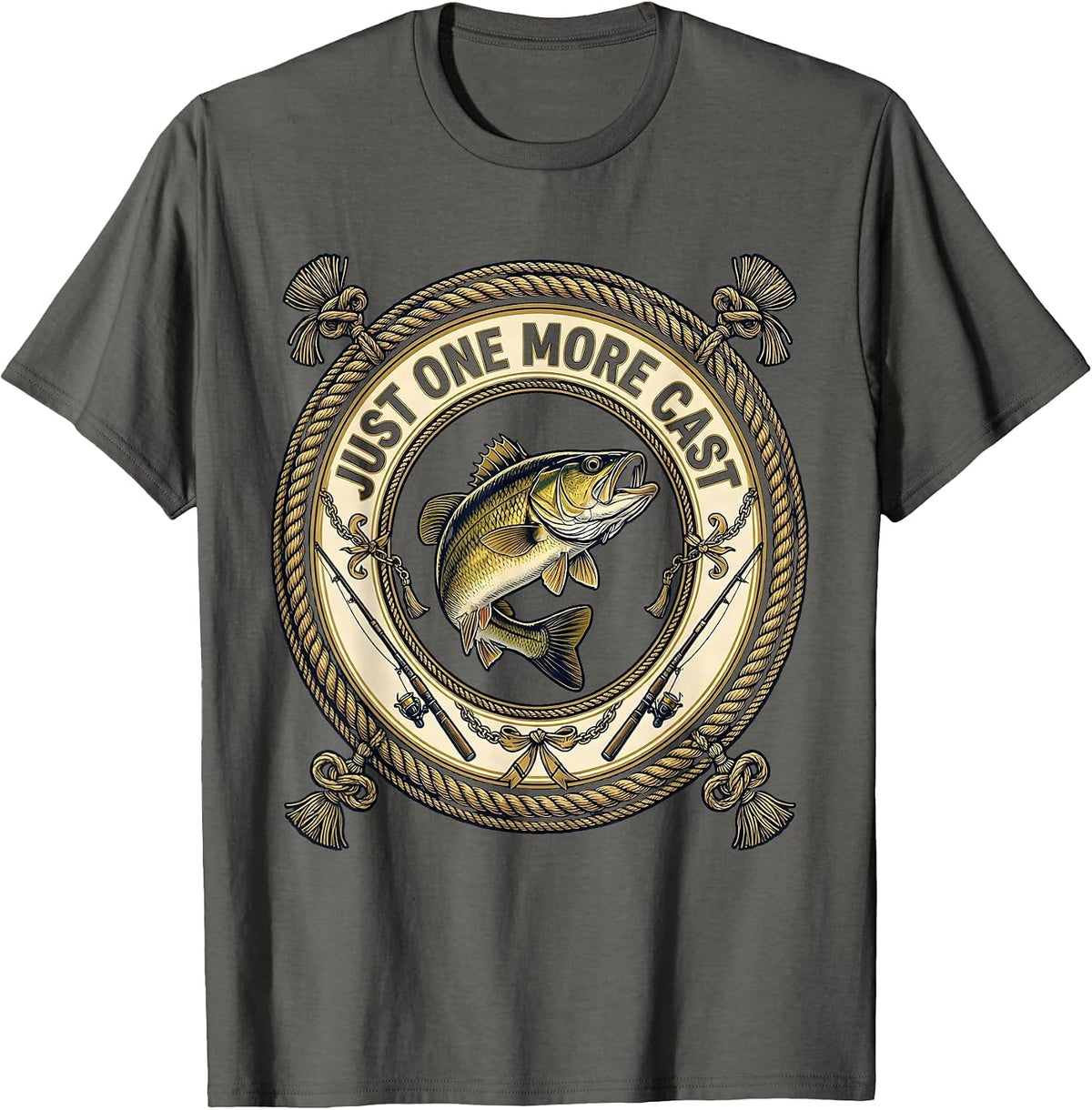 Men's Just One More Cast Fishing Graphic Design T-Shirt - Asphalt Grey