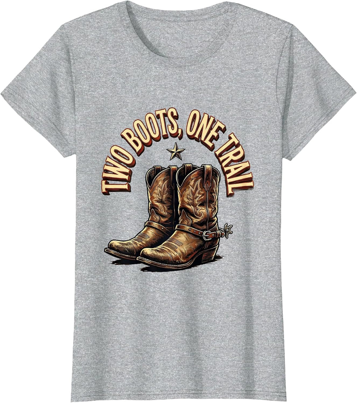 Women's Two Boots One Trail Cowboy Western Design T-Shirt - Heather Grey