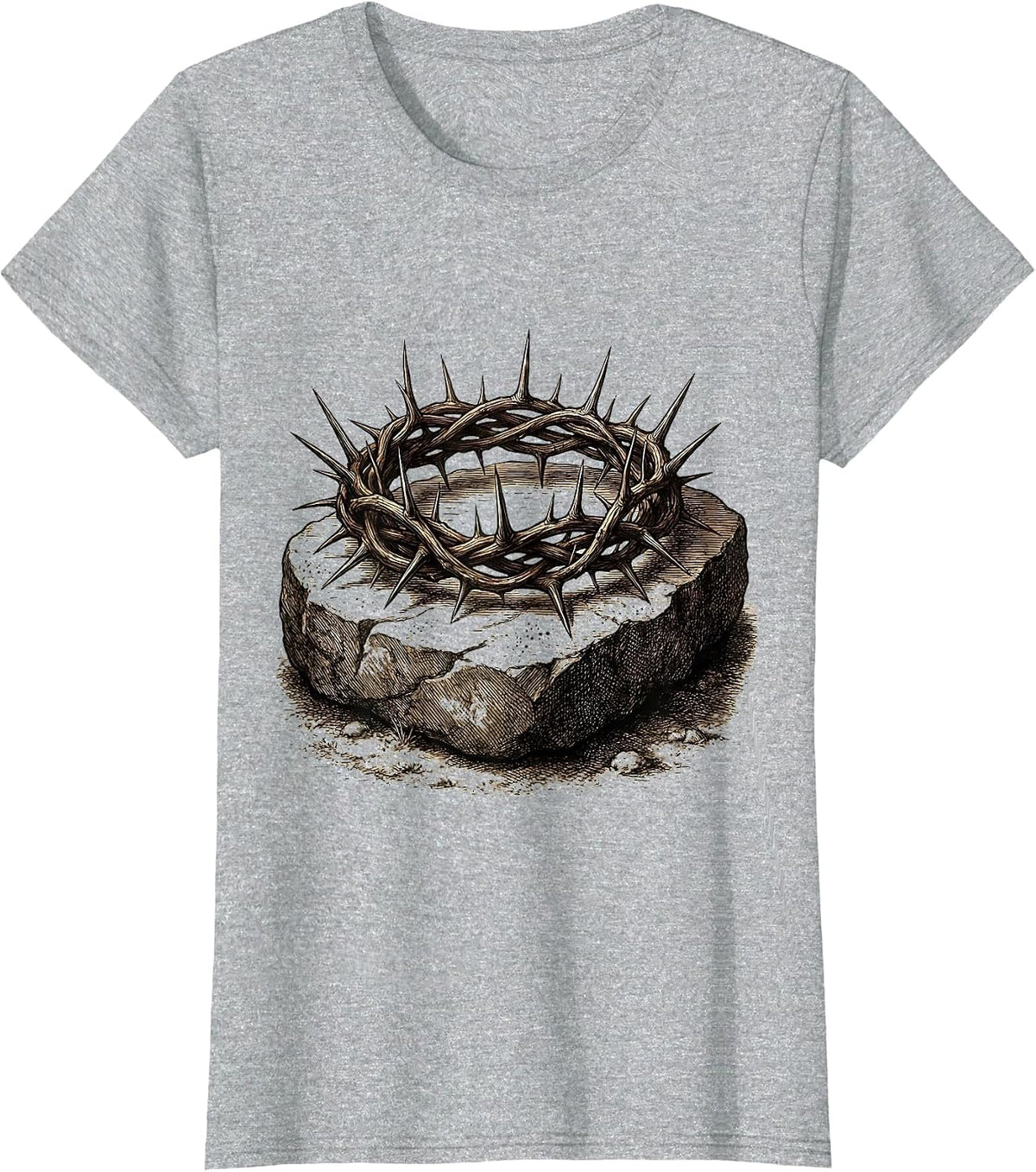 Crown of Thorns on Stone Christian Graphic T-Shirt - Heather Grey