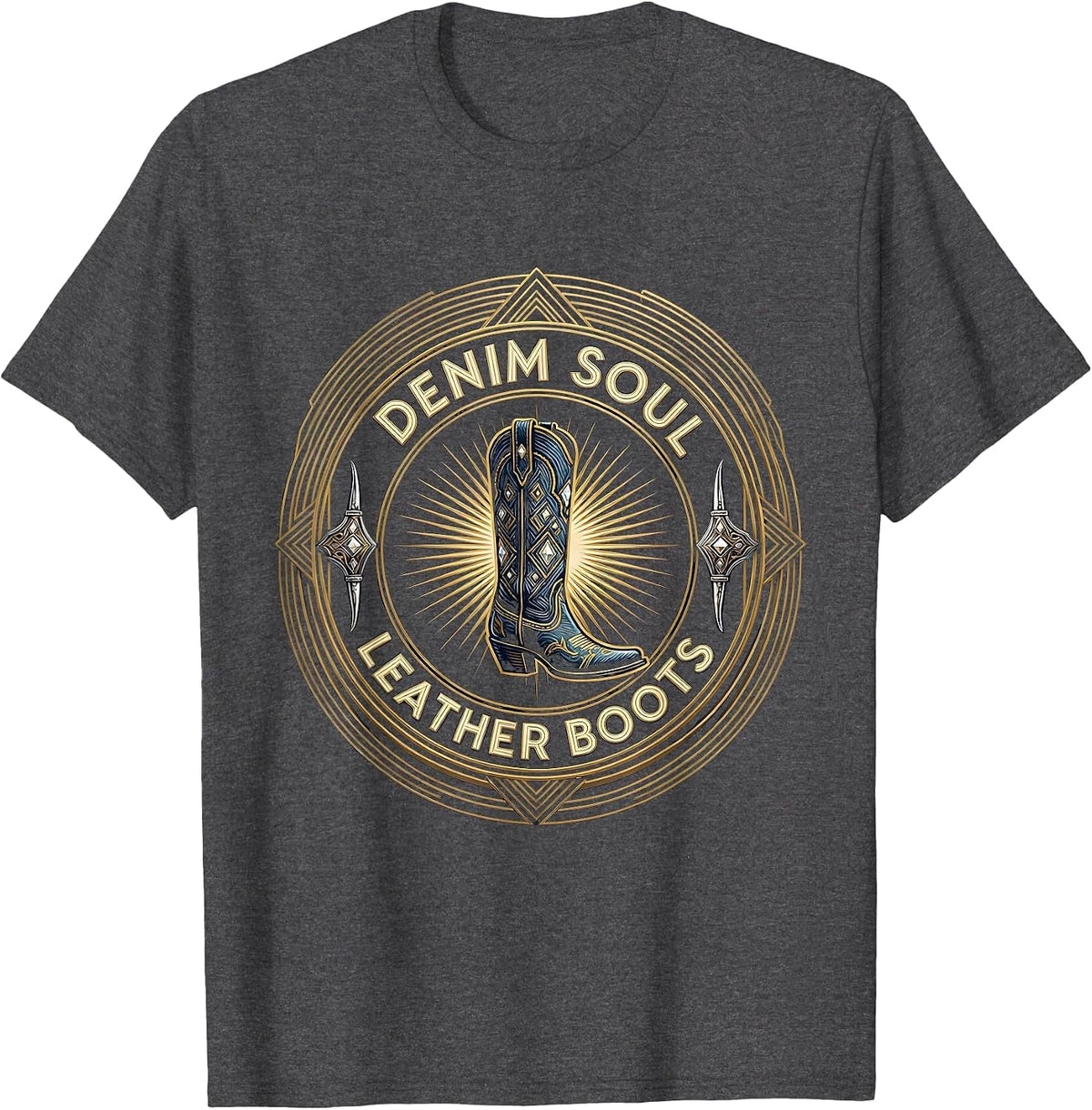 Denim Soul Leather Boots Cowboy Design T-Shirt - Dark Heather Grey