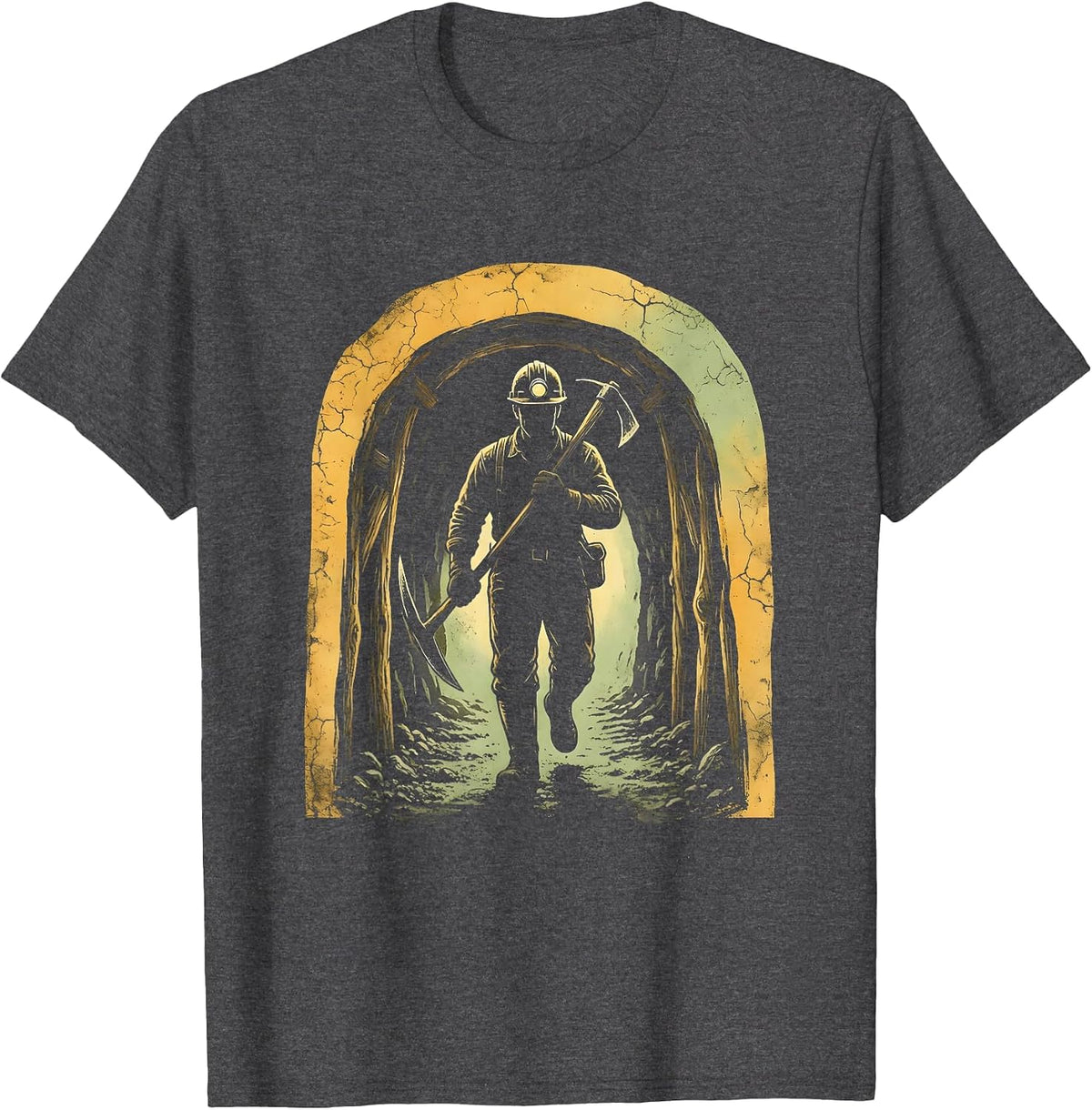 Labor Day Coal Miner Tunnel Emergence Graphic T-Shirt - Dark Heather Grey