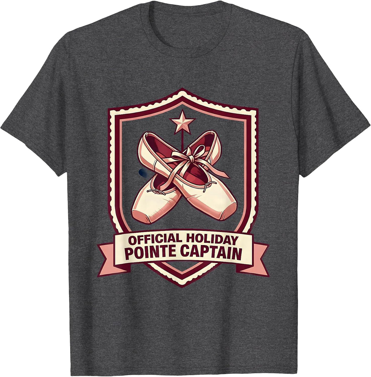 Men's Official Holiday Pointe Captain Christmas Ballet Dancer T-Shirt - Dark Heather Grey