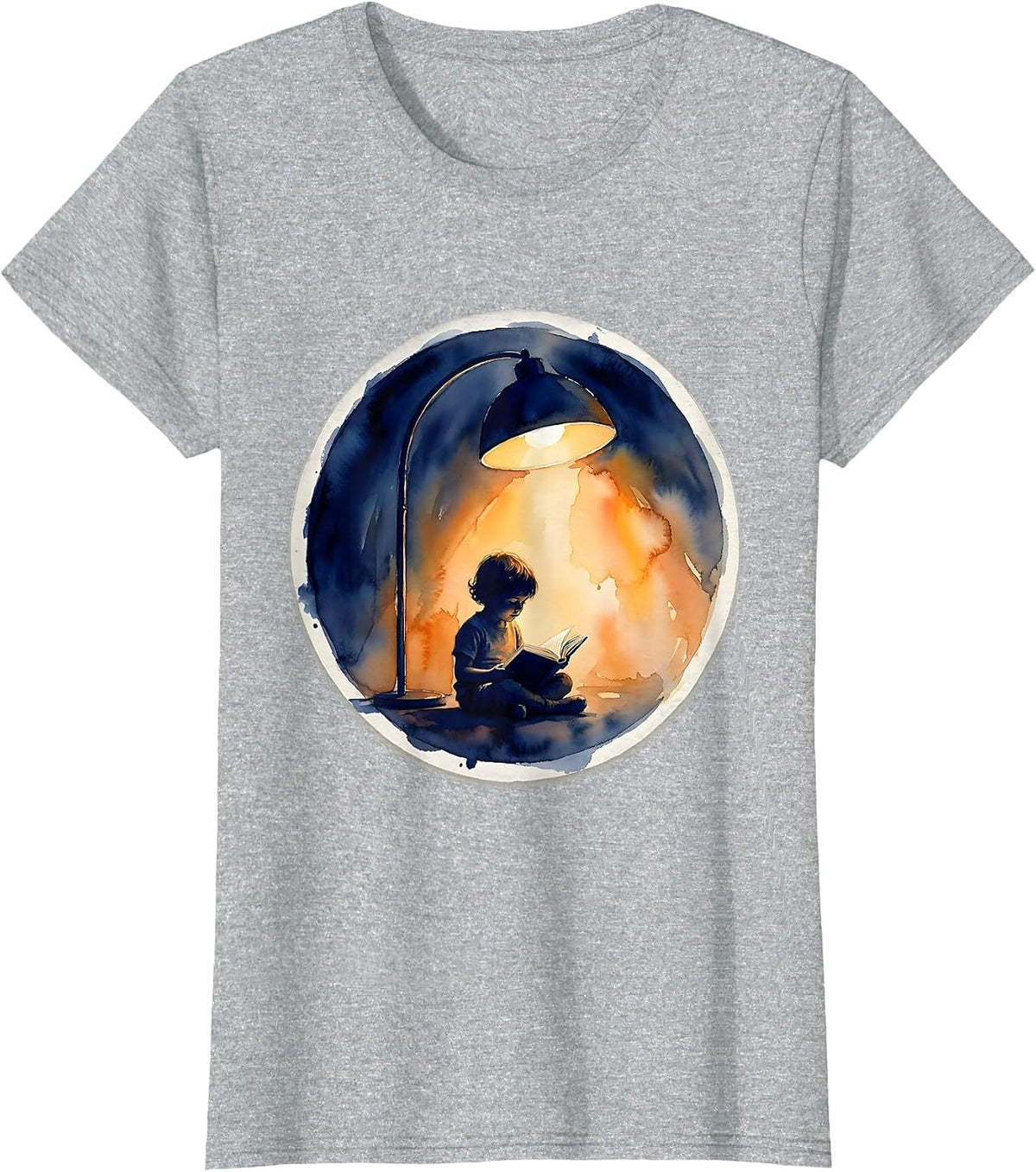 Reading Teacher Child Silhouette Giant Lamp Design T-Shirt - Heather Grey