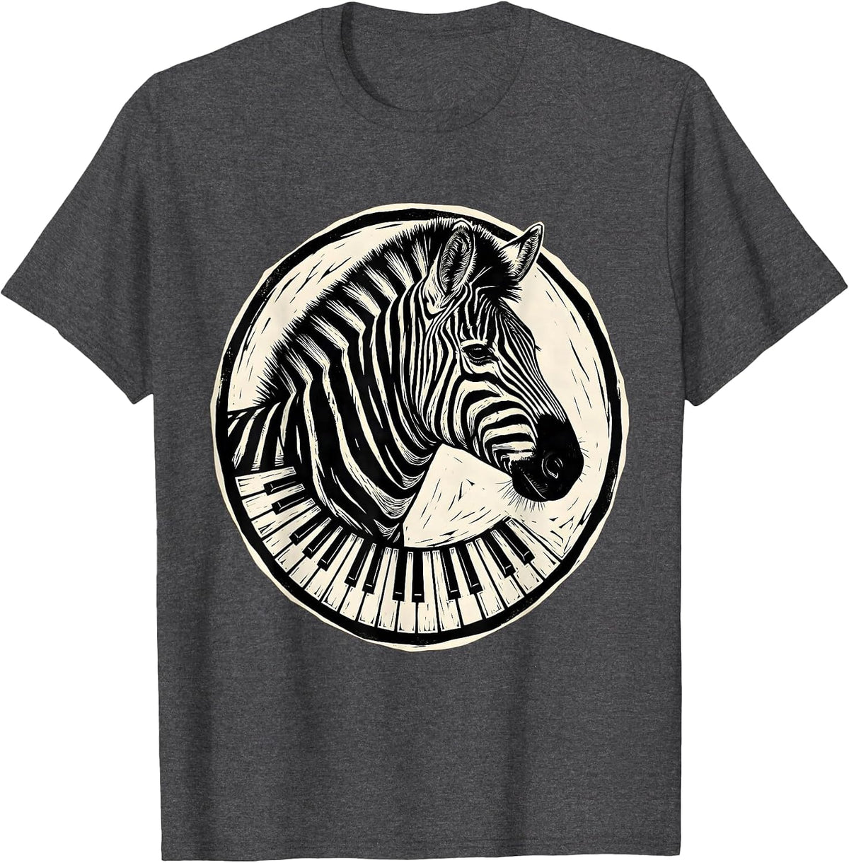 Zebra Stripes Piano Keys Music Art Design T-Shirt - Dark Heather Grey
