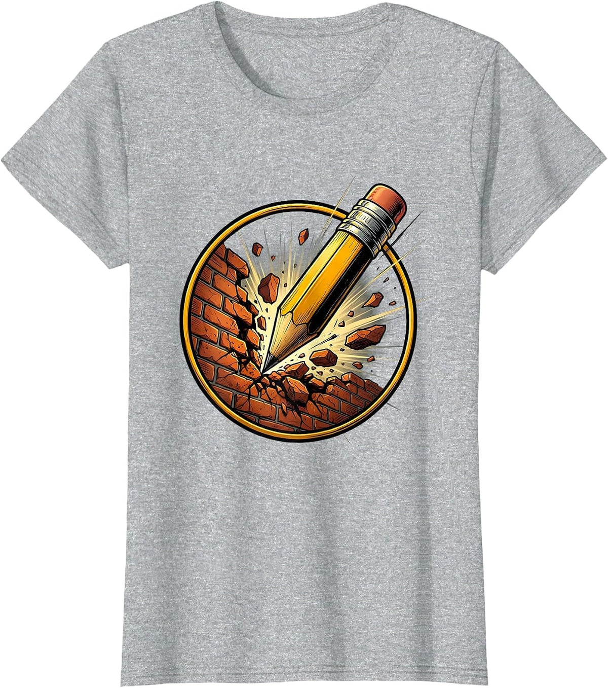 Women's Sped Teacher Pencil Breaking Through Brick Wall T-Shirt - Heather Grey