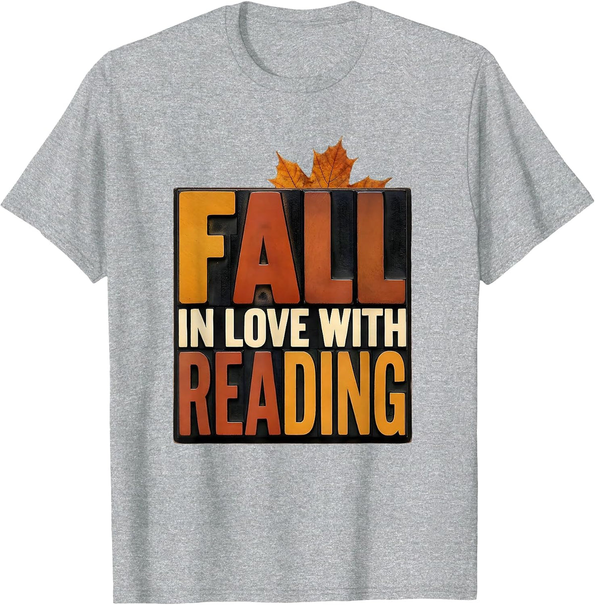 Men's Fall In Love With Reading Wood Type Teacher Book Lover T-Shirt - Heather Grey