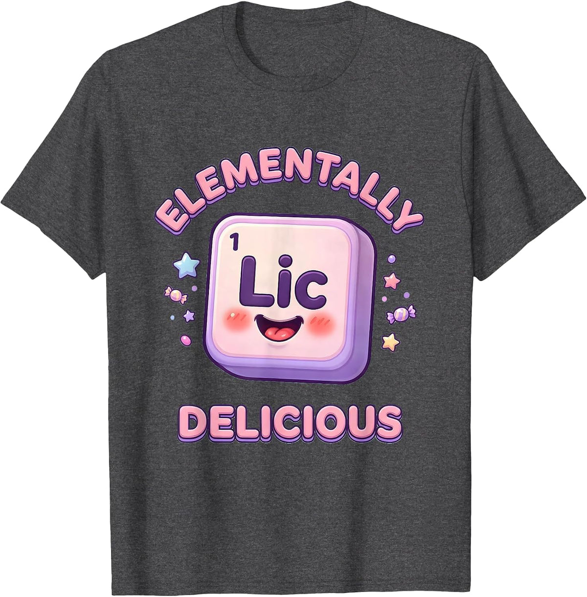 Can I Lick It Elementally Delicious Periodic Table T-Shirt - Dark Heather Grey